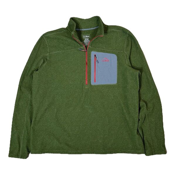 LL Bean Pullover Mens XL Green Half Zip Fleece Outdoors Slightly Fitted Hiking - Picture 2 of 9
